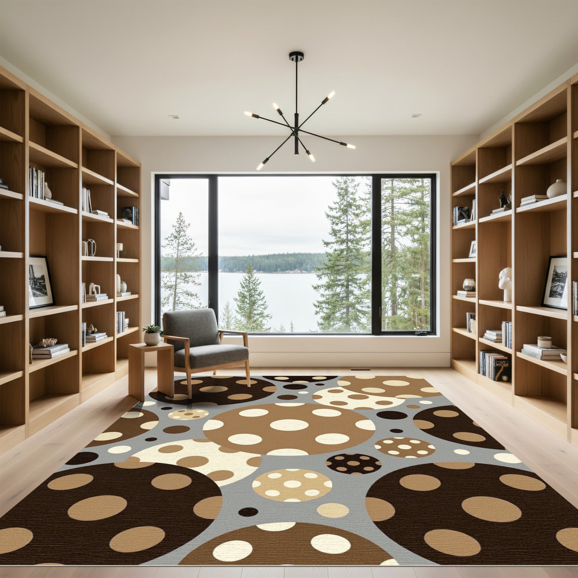 Brown Cream Dot Overlap Composition Rug