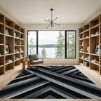 Modern Monochrome Geometric Angular Layers Rug