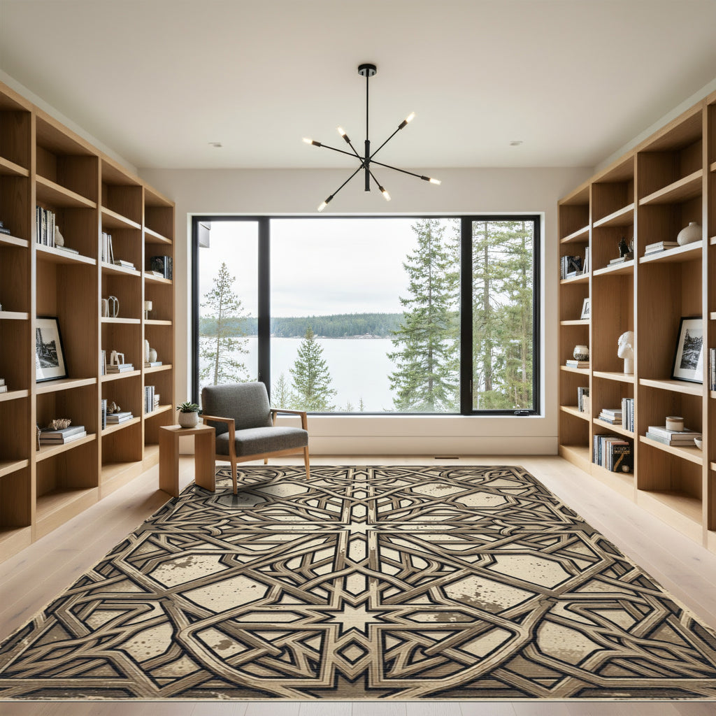 Antique Bronze Intricate Geometric Lattice Rug