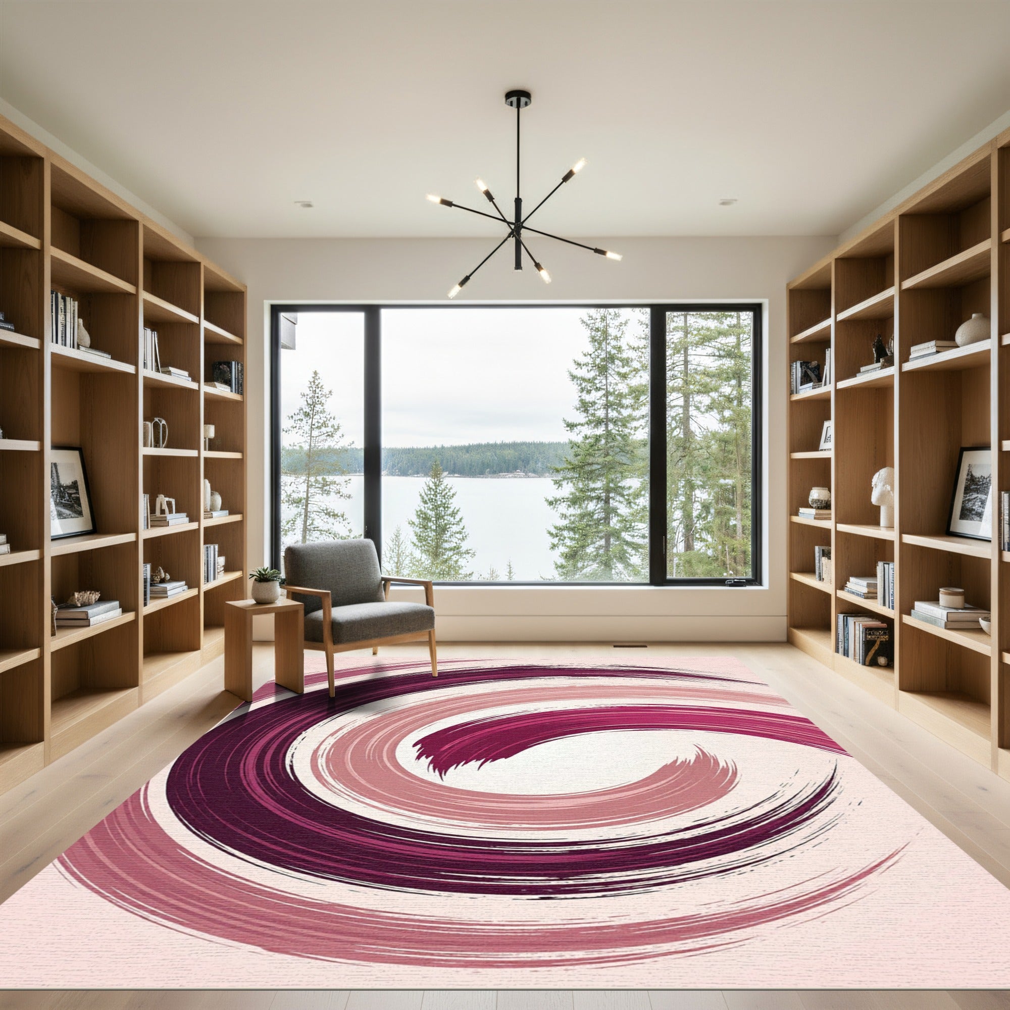 Modern Deep Burgundy Spiral Abstract Swirl Rug