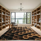 Modern Earthy Brown Geometric Hexagon Rug