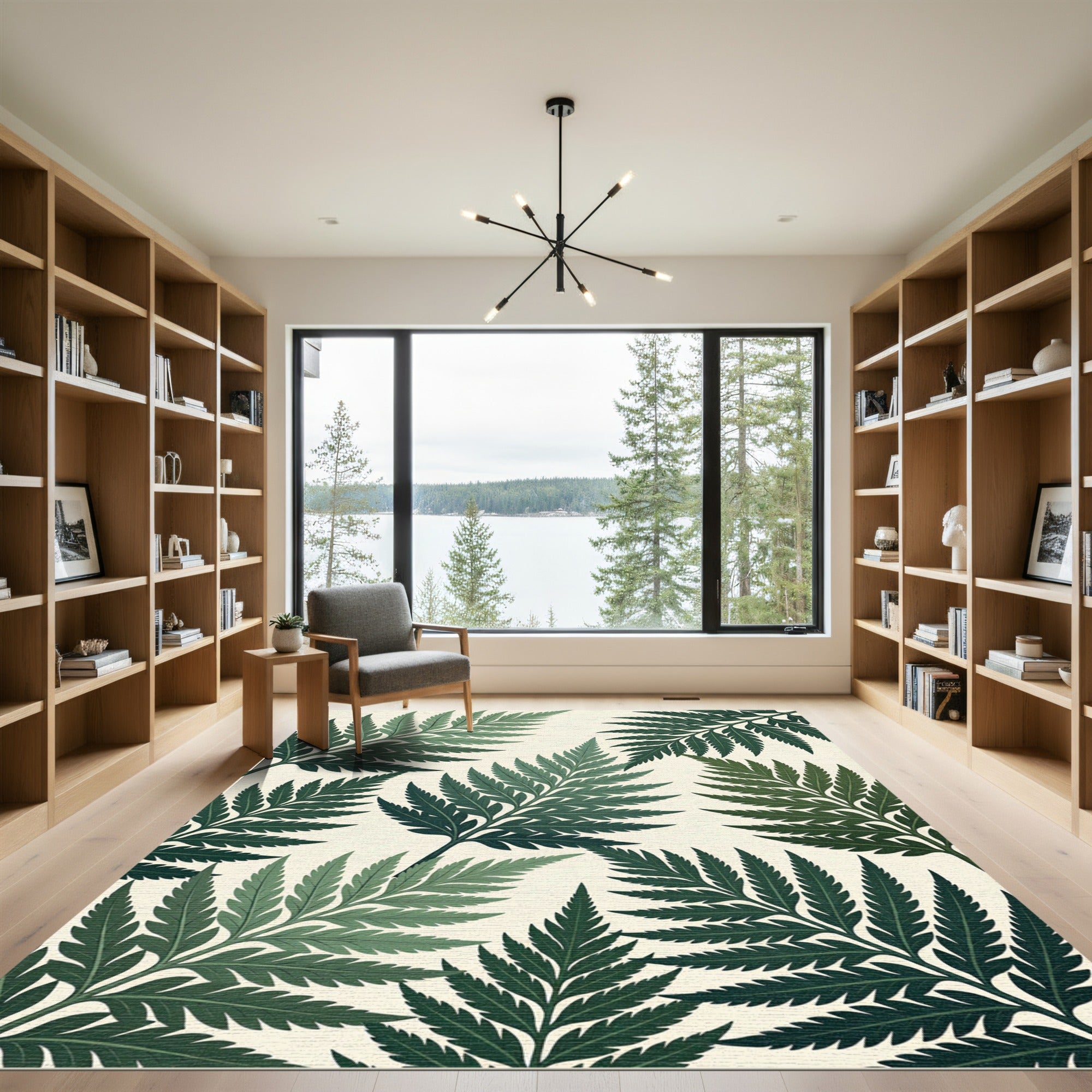 Lush Green Tropical Fern Botanical Rug
