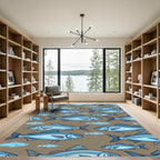 Coastal Blue School of Fish Illustration Rug