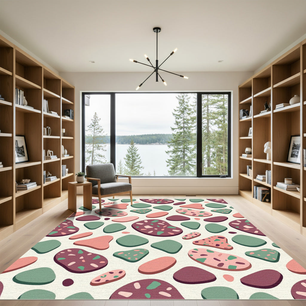 Modern Terrazzo Pebble Earth Tone Art Rug