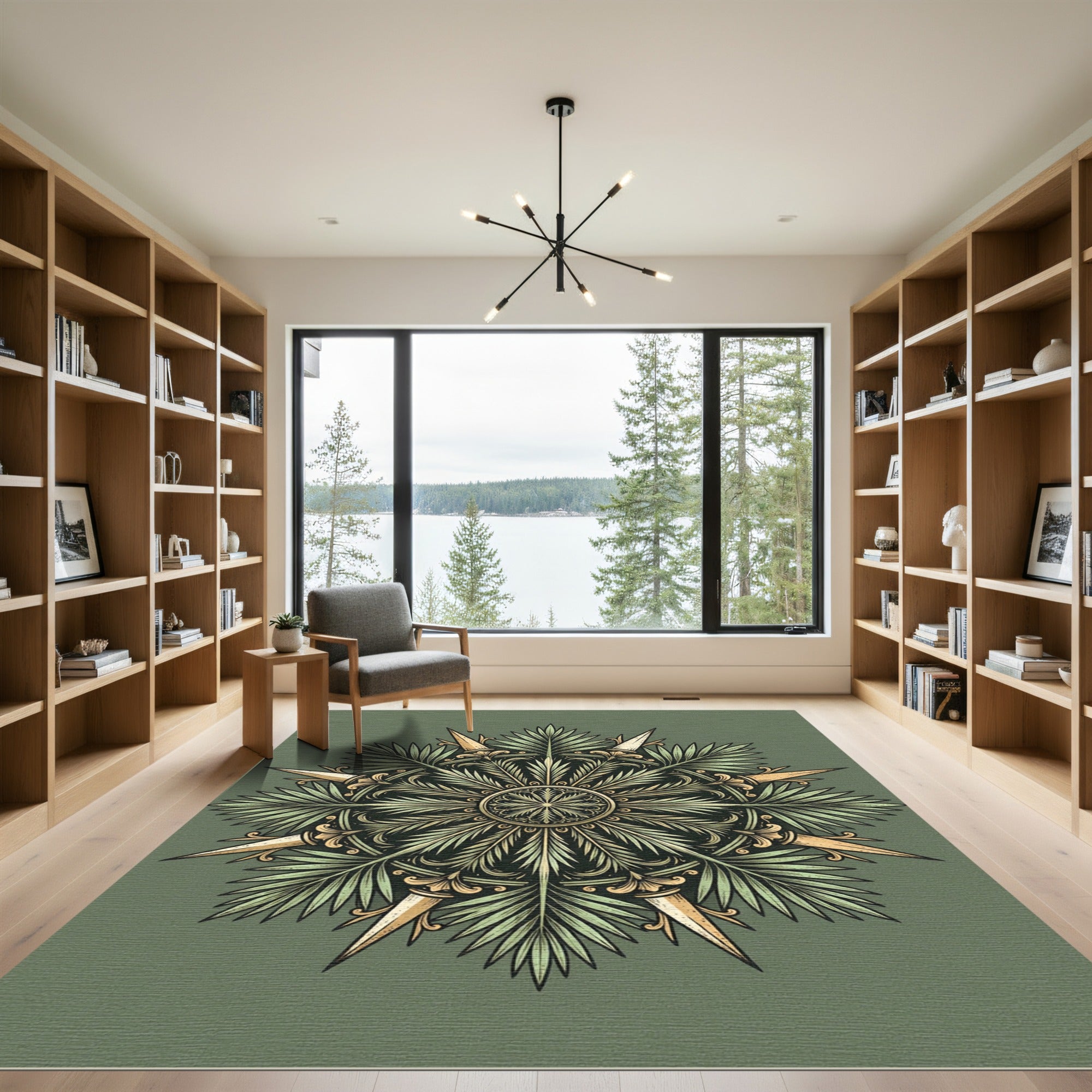 Sage Green Tropical Botanical Medallion Rug