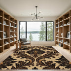Ornate Acanthus Scrollwork Brown Rug