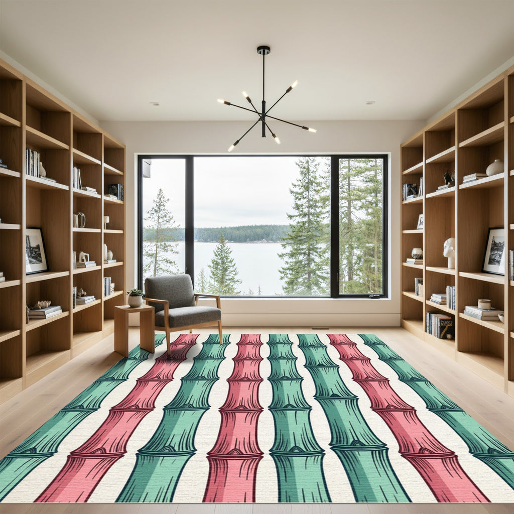Pastel Pink and Mint Bamboo Stripe Rug