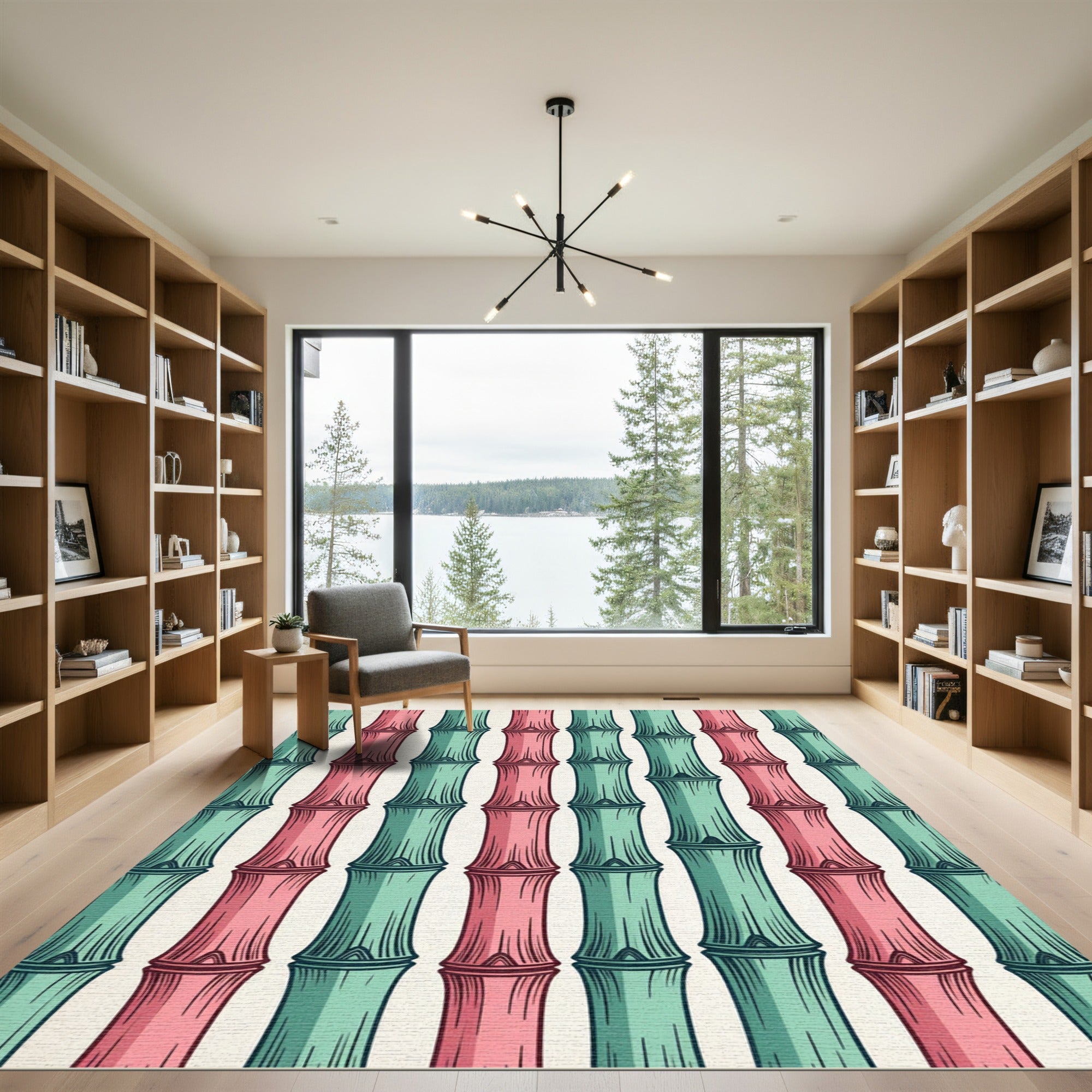 Pastel Pink and Mint Bamboo Stripe Rug