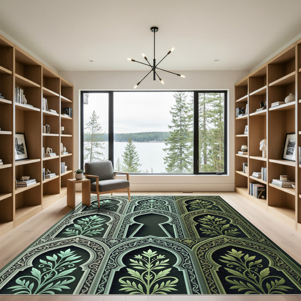 Green Blue Archway Foliage Relief Rug