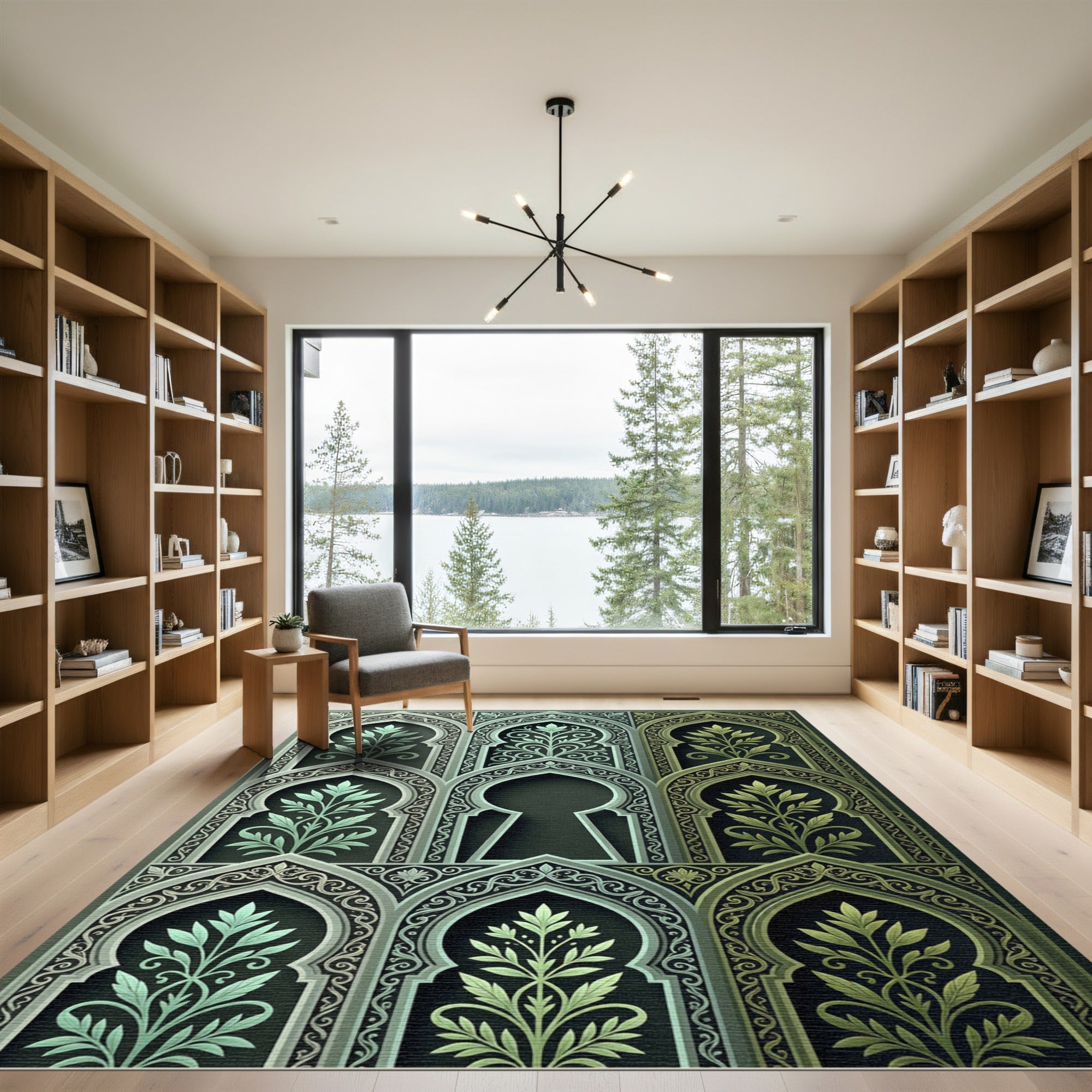 Green Blue Archway Foliage Relief Rug