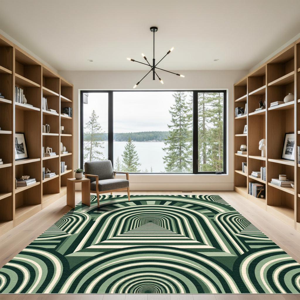 Emerald Art Deco Geometric Tunnel Arch Rug