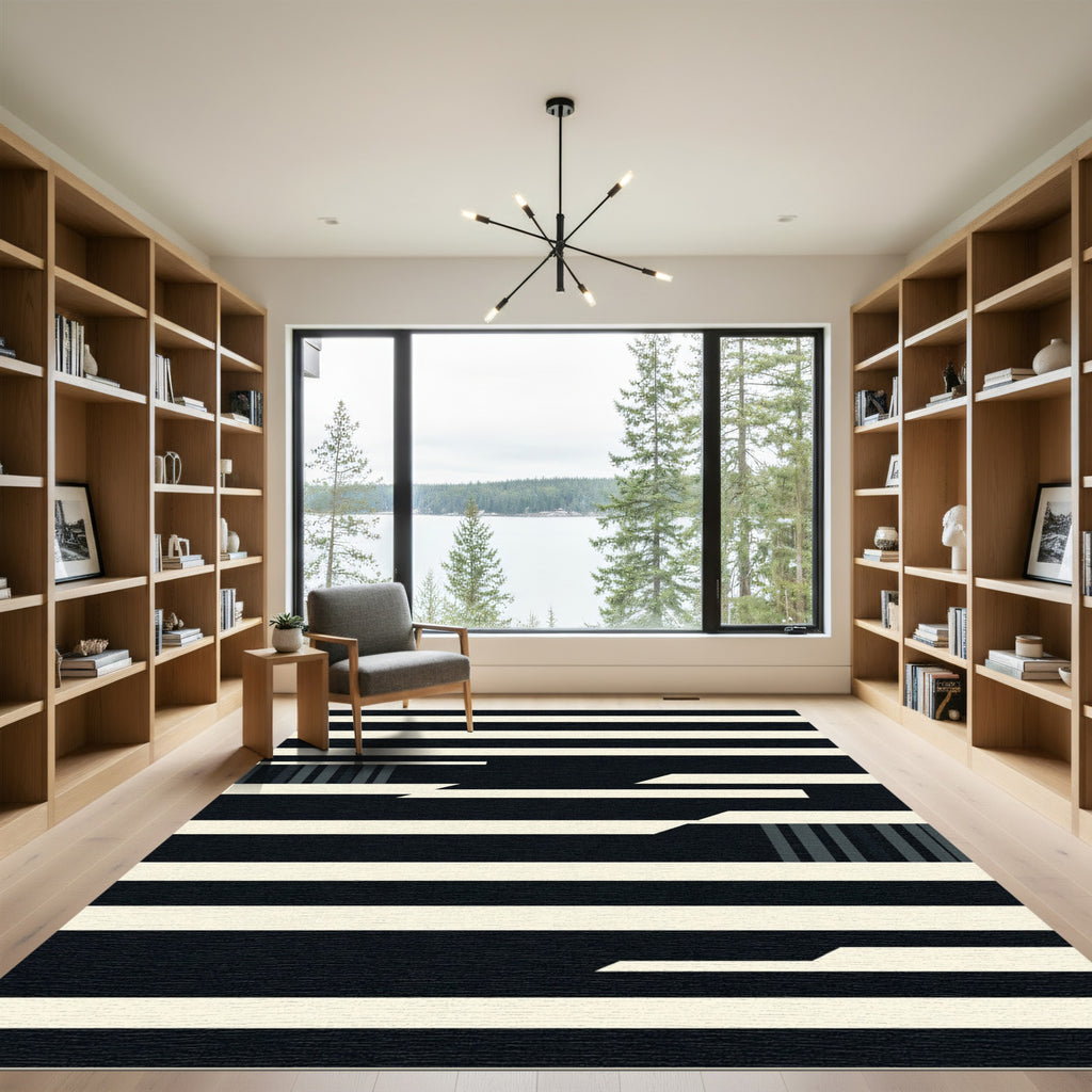 Minimalist Monochrome Geometric Linear Abstract Rug