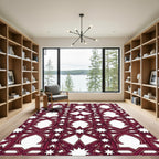 Deep Burgundy Geometric Star Lattice Rug