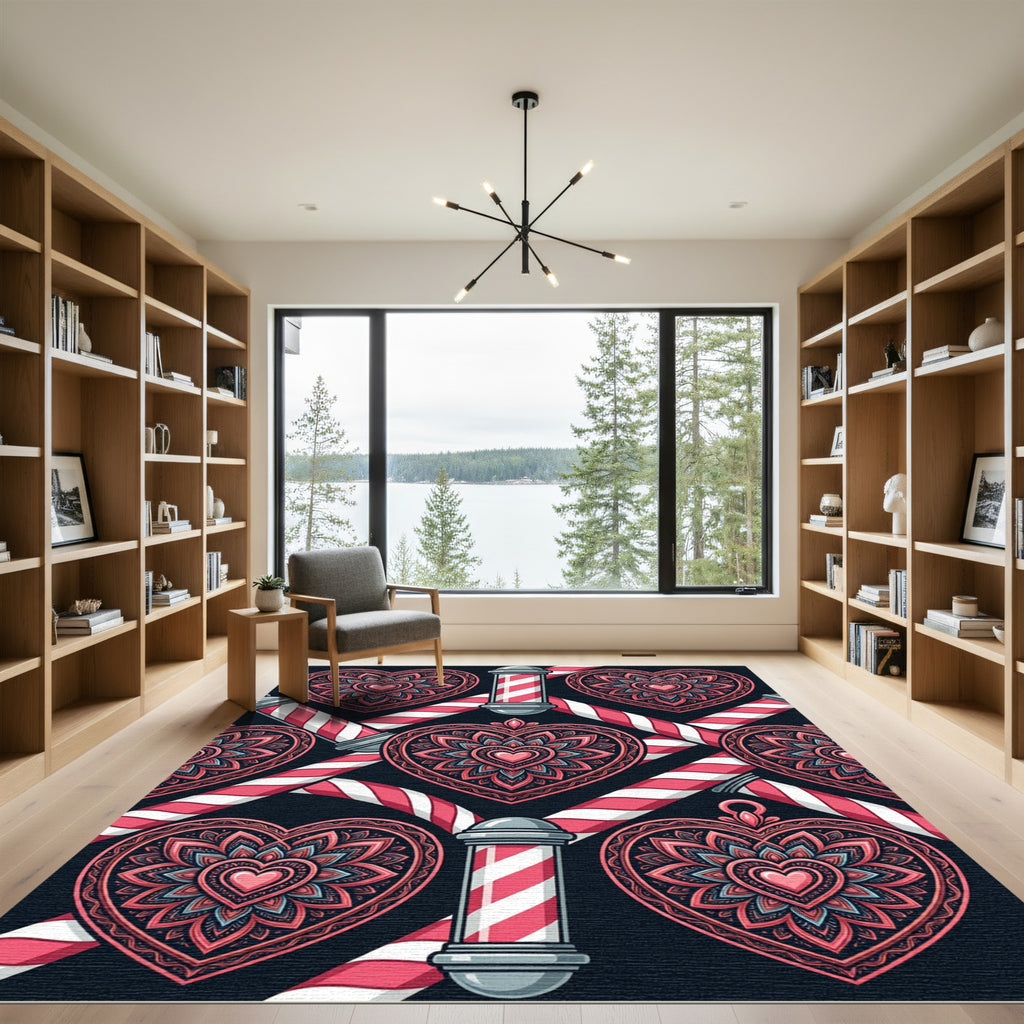 Crimson Heart Mandala Barber Pole Rug
