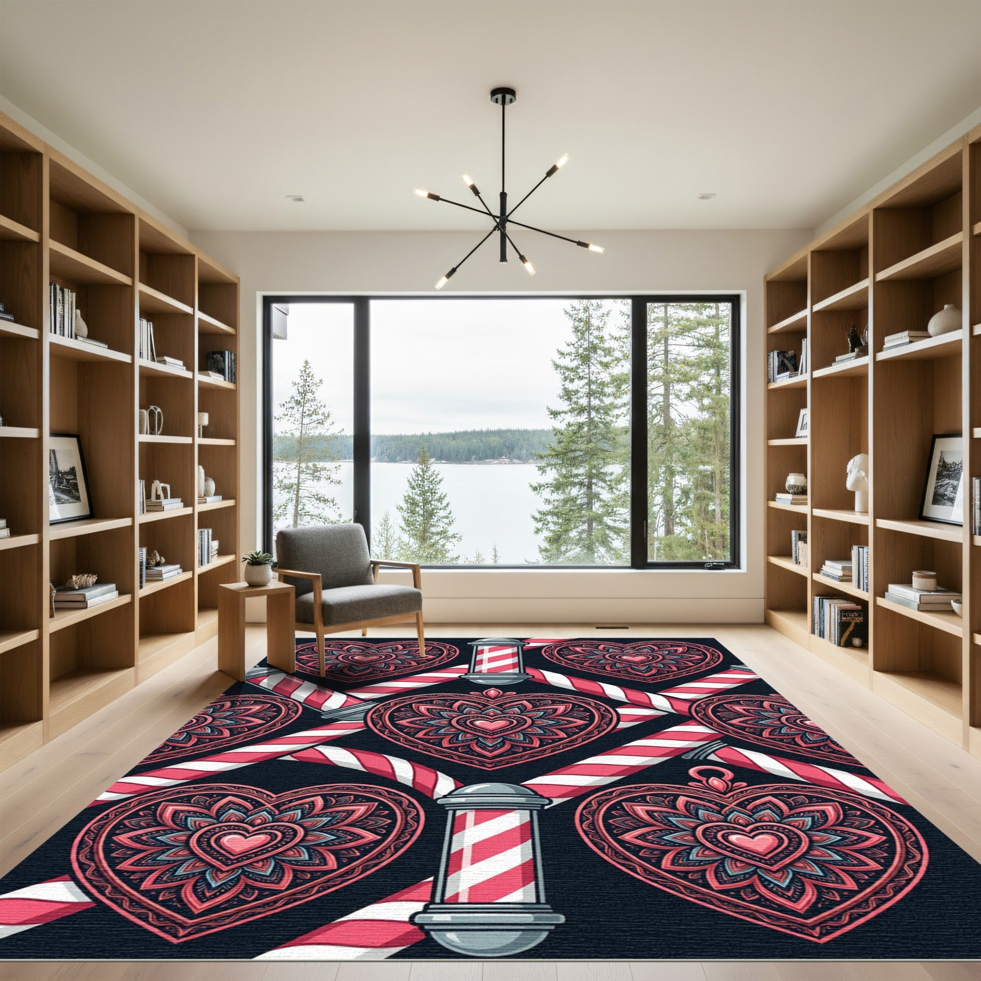 Crimson Heart Mandala Barber Pole Rug