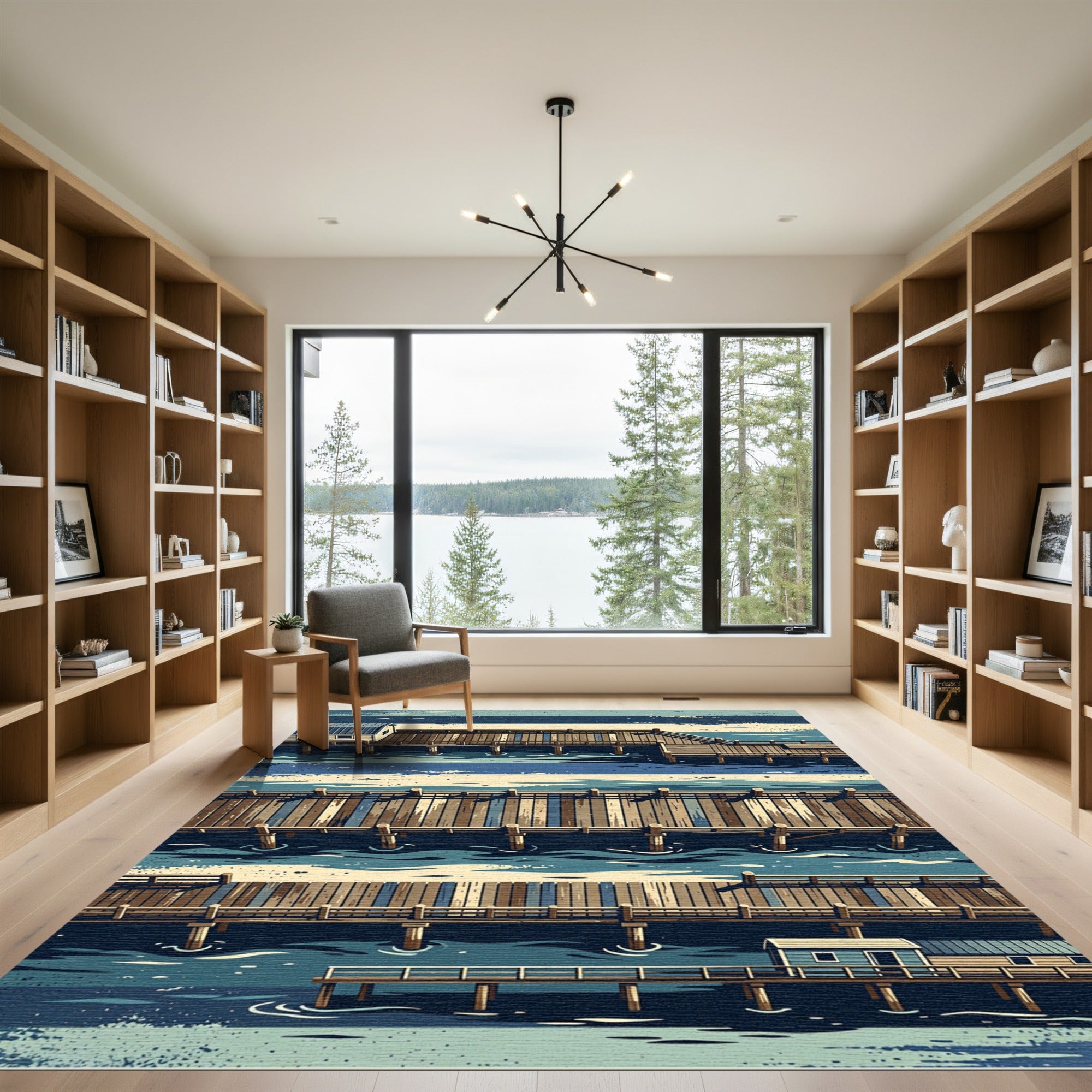 Coastal Wooden Piers Abstract Stripes Rug