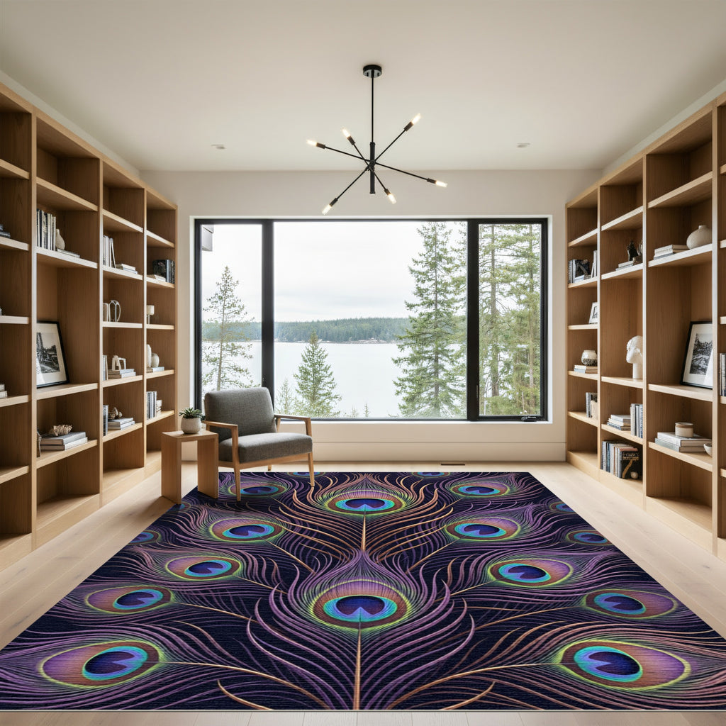 Opulent Peacock Feather Fan Statement Rug