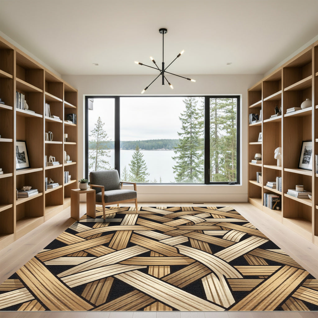 Beige Woven Lattice Basket Weave Rug