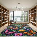 Vibrant Butterfly Garden Floral Collage Rug