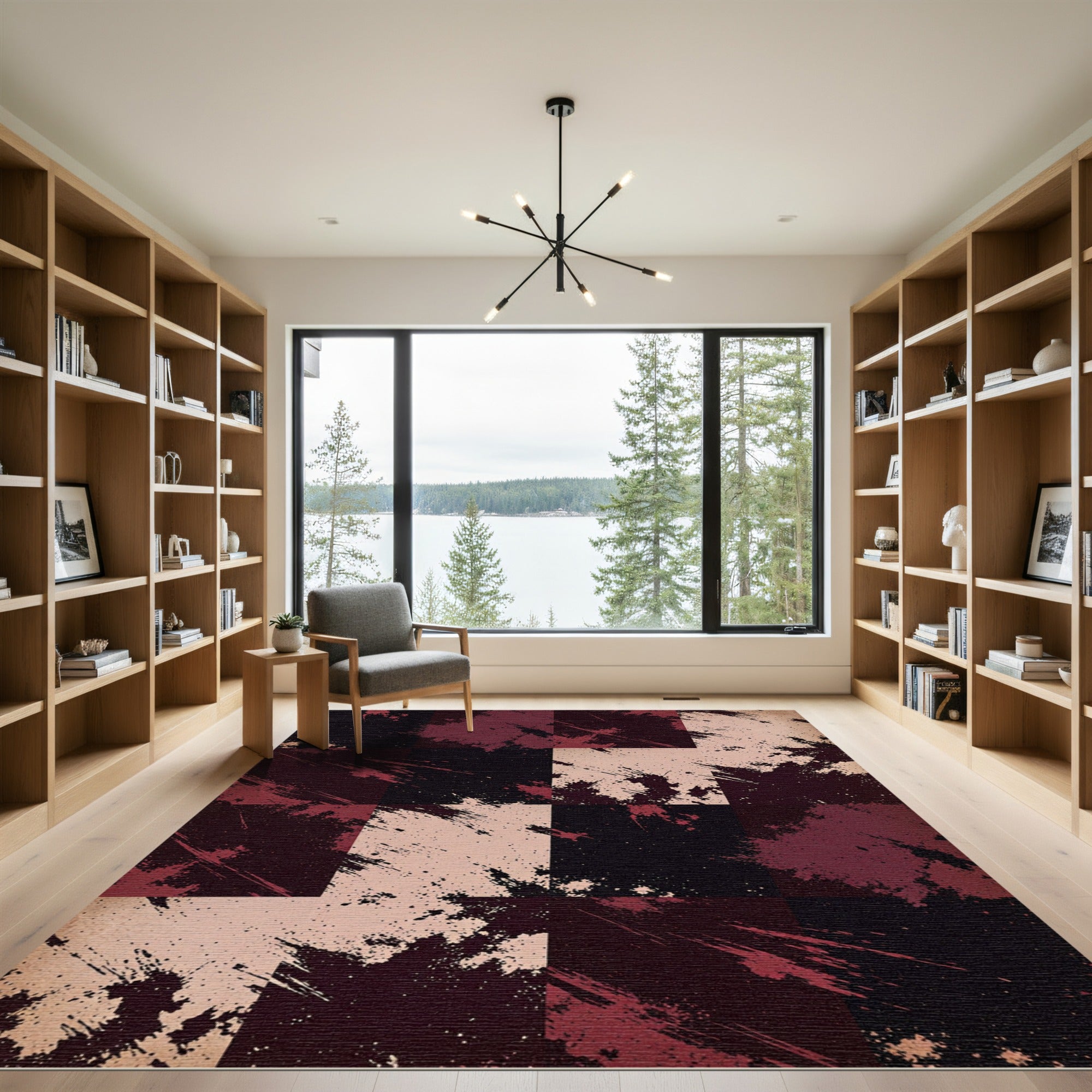 Crimson Black Splatter Check Rug
