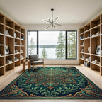 Emerald Ornate Filigree Floral Medallion Rug
