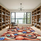 Terracotta Seashell Wave Ocean Floor Rug