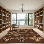 Earthy Brown Geometric Cross Motif Rug