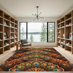 Ornate Golden Peacock Feather Fans Rug
