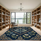 Navy Gold Floral Diamond Medallion Rug