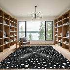 Modern Black White Dot Burst Rug