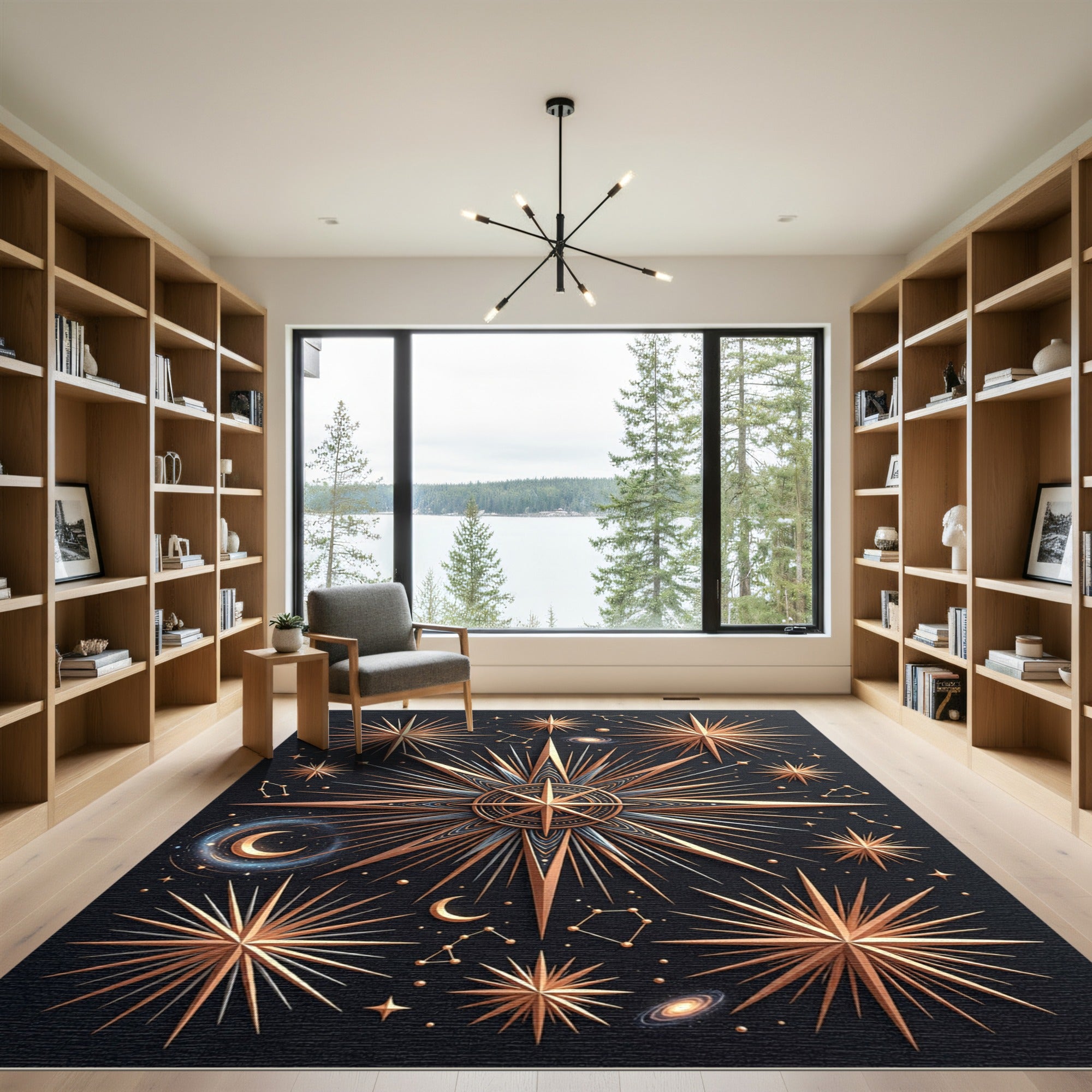 Golden Celestial Star Compass Rug