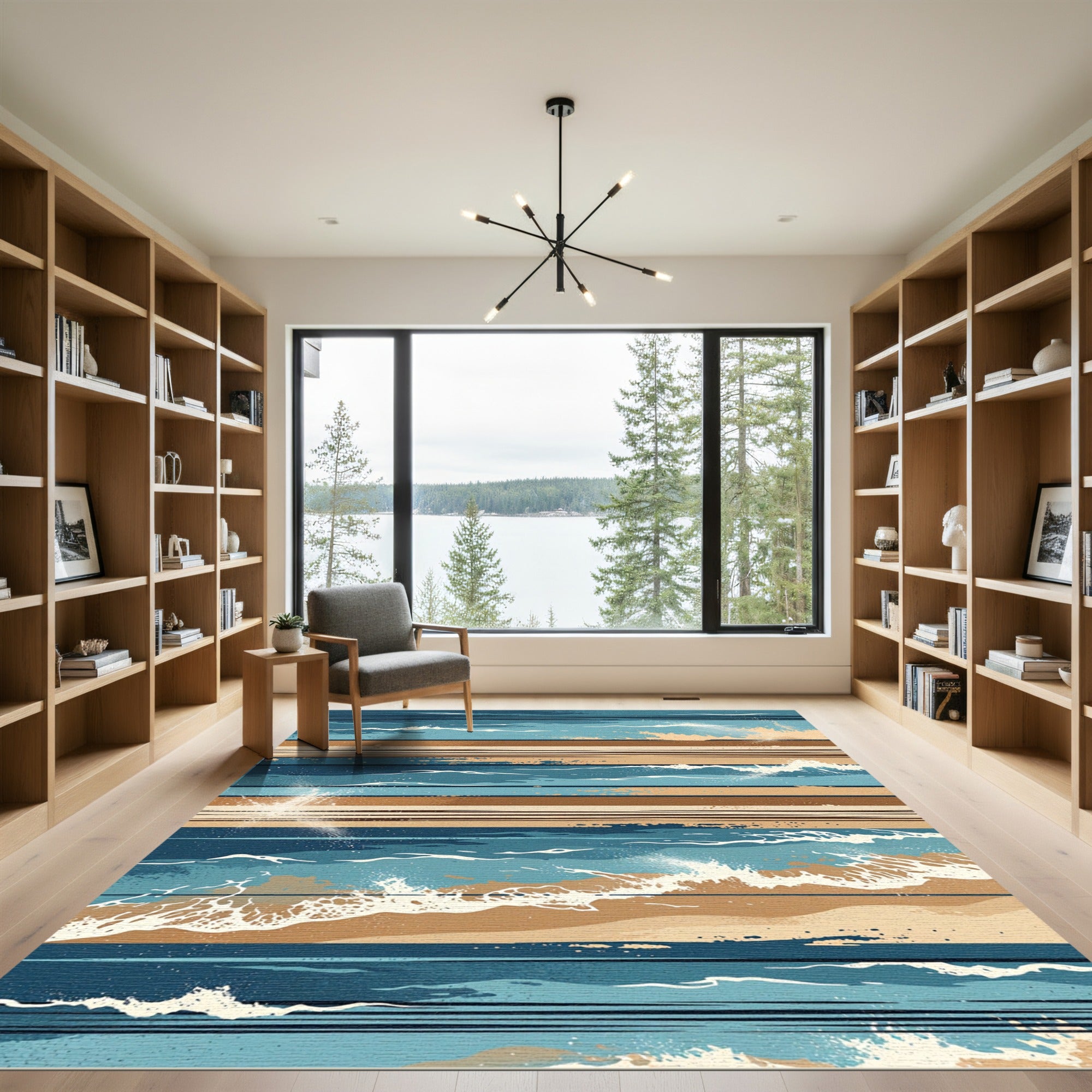 Blue Tones Coastal Beach Stripes Rug