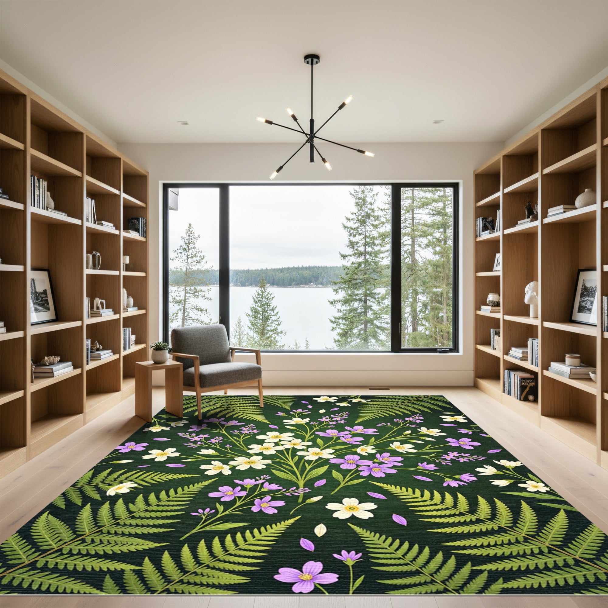 Botanical Fern and Wildflower Forest Meadow Rug