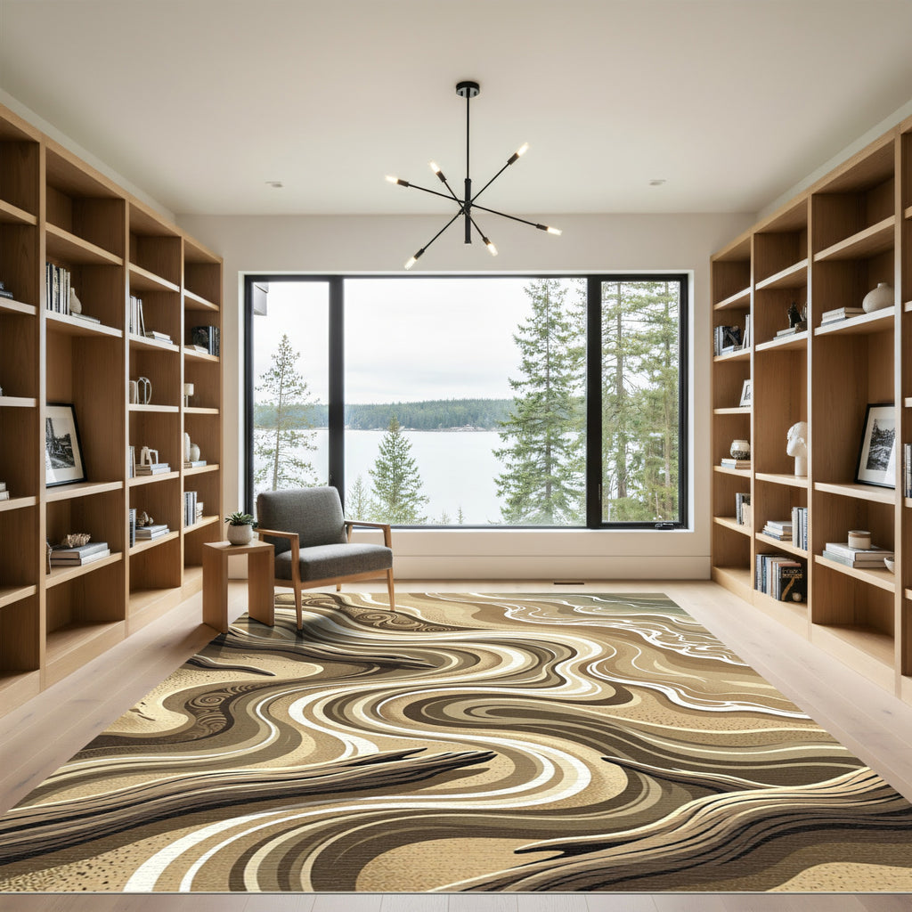 Sandy Earth Toned Swirling Driftwood Rug