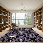 Elegant Purple Floral Damask Gilded Frame Rug