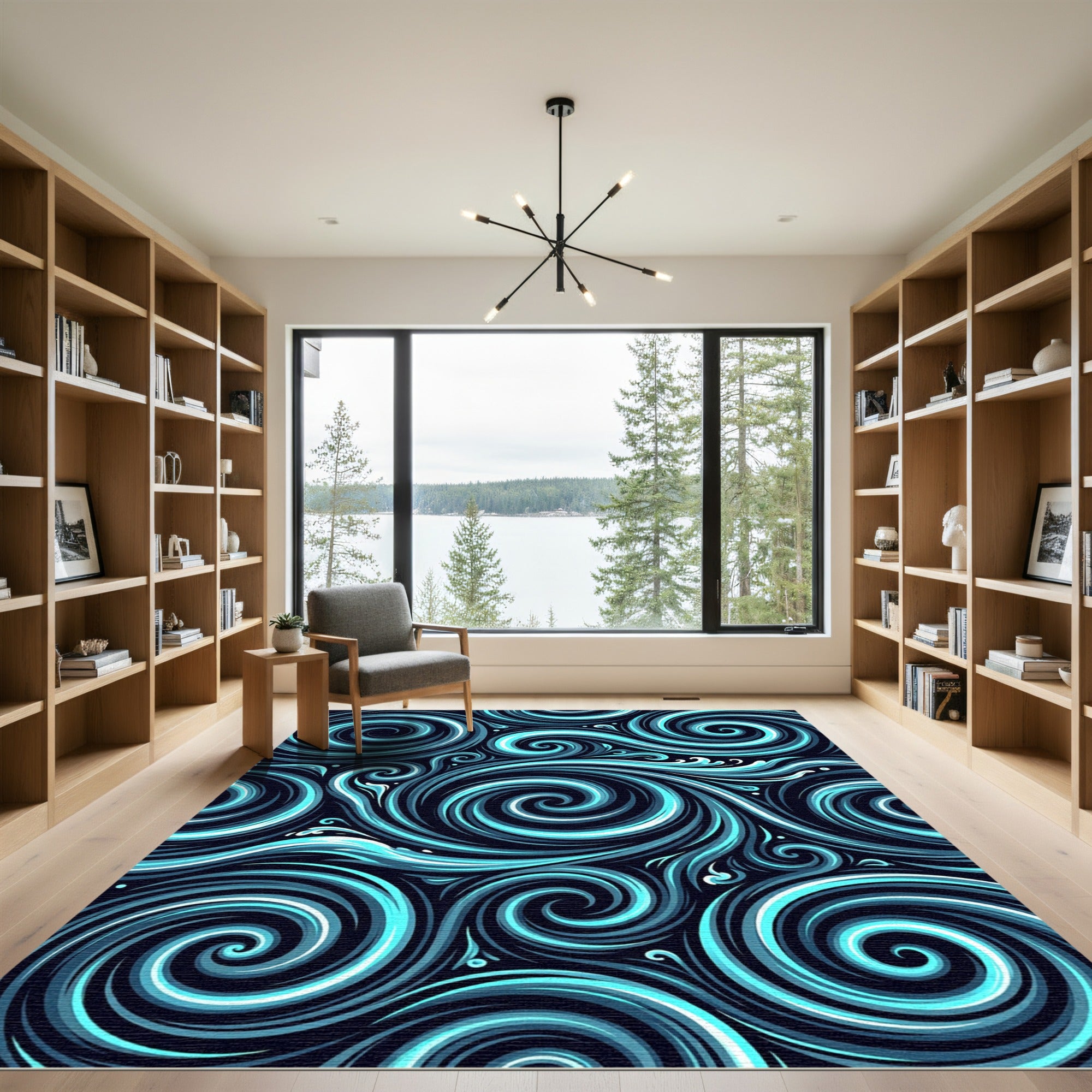 Deep Aqua Swirl Stream Rug