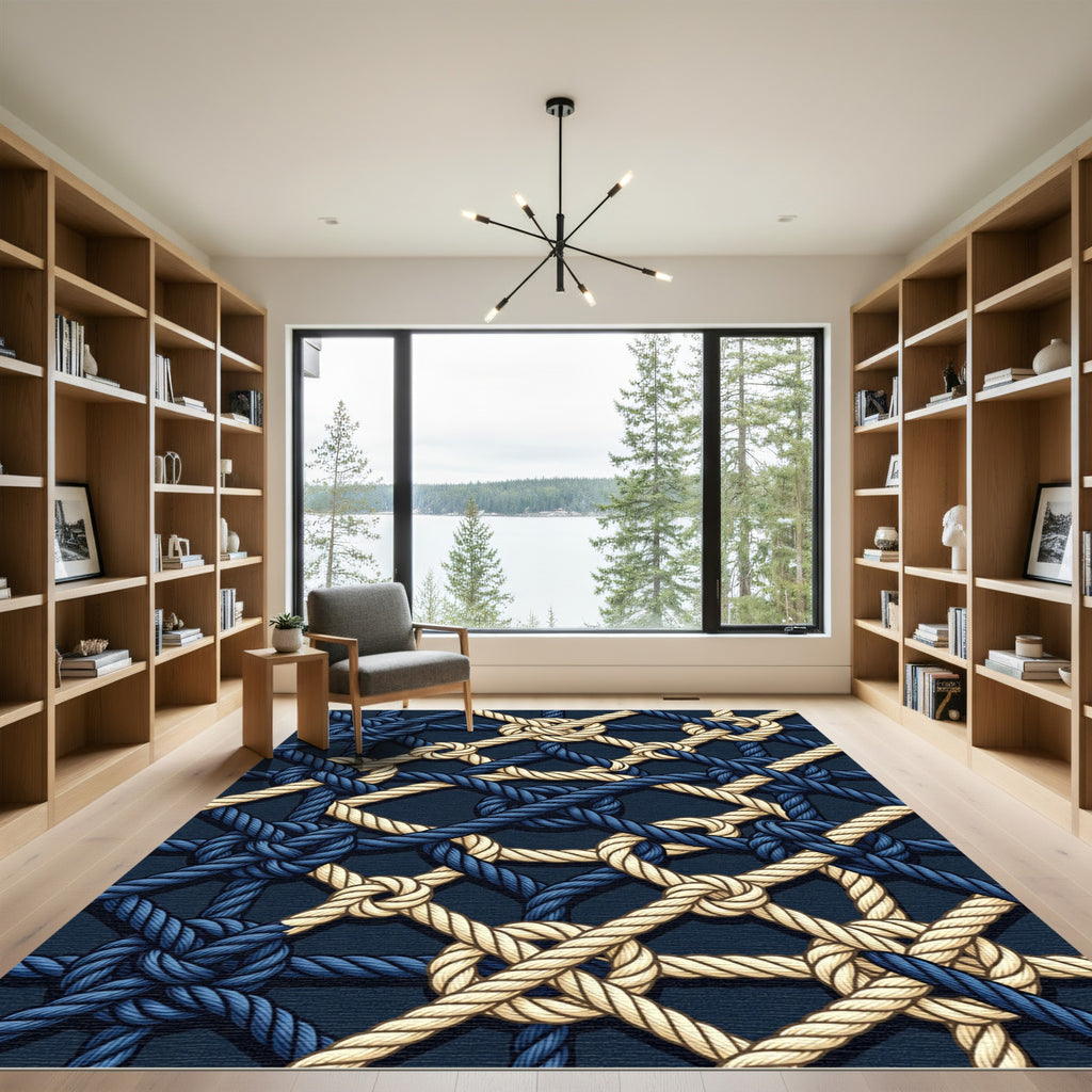 Nautical Navy and Cream Interlocked Rope Rug