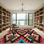 Vibrant Ikat Diamond Flame Medallion Rug