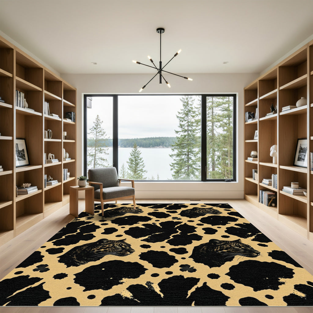 Golden Black Leopard Spots Rug