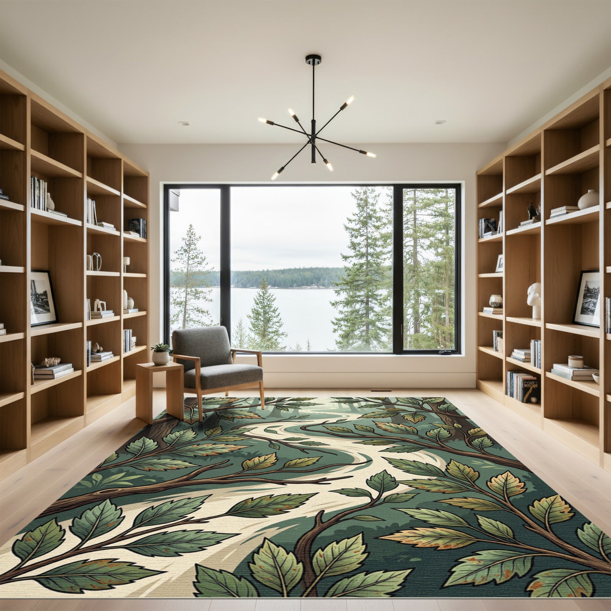 Earthy Forest Path Verdant Leaf Rug
