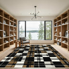 Modern Black And Tan Plaid Rug