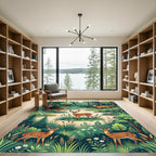 Enchanted Woodland Forest Deer Scene Rug