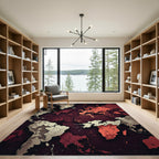 Crimson White World Map Contemporary Rug