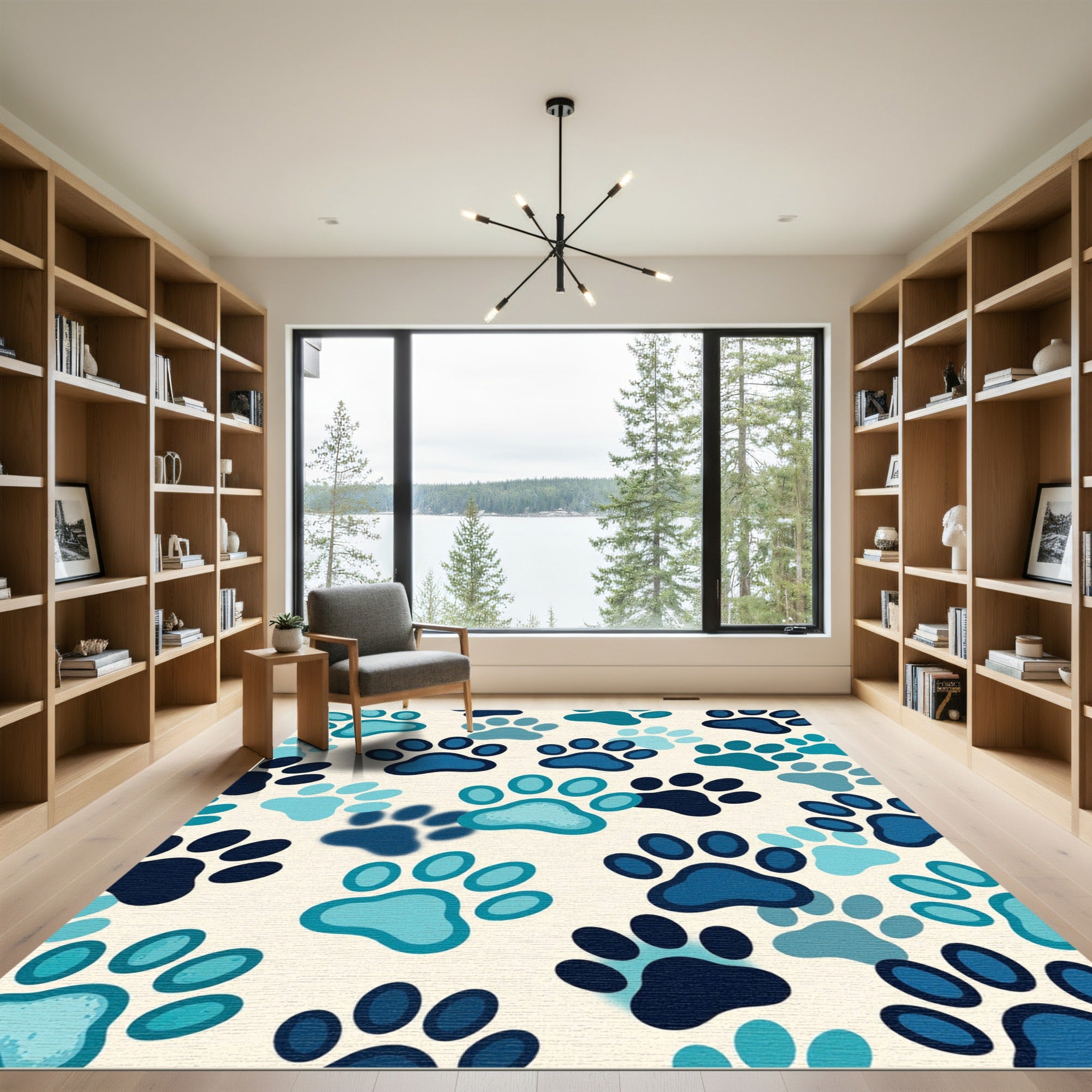 Navy Blue Paw Print Repeat Rug