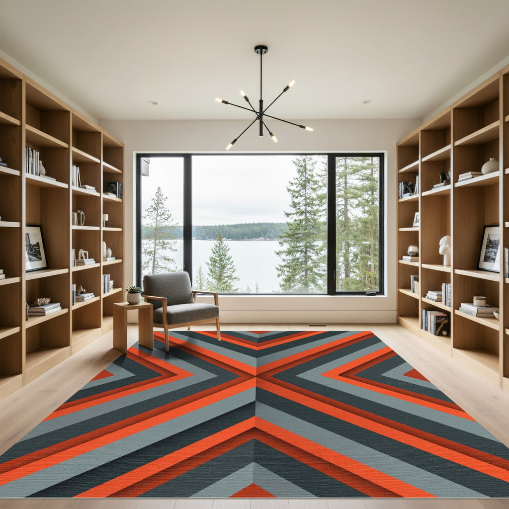 Modern Orange Gray Chevron Rug
