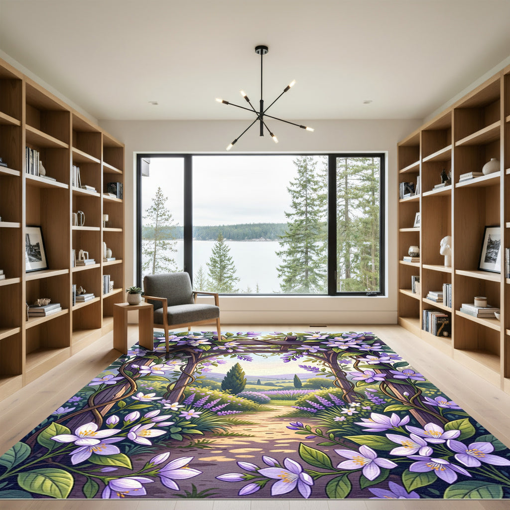 Lavender Trellis Garden Pergola Scene Rug