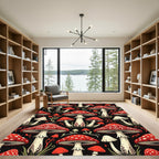 Whimsical Red Mushroom Forest Botanical Rug