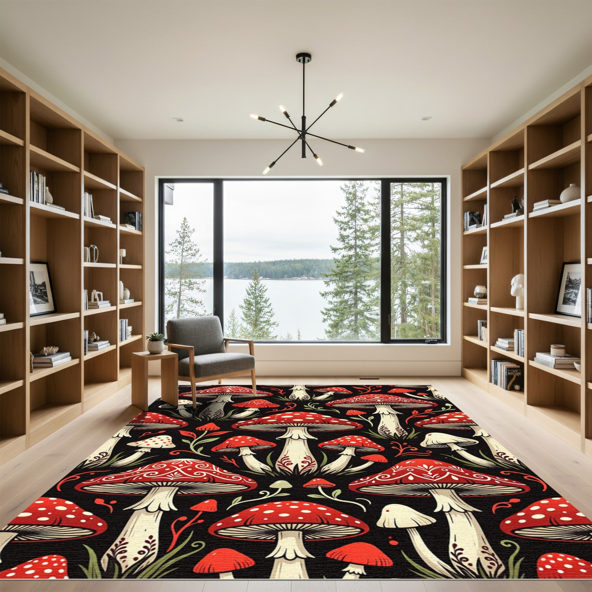 Whimsical Red Mushroom Forest Botanical Rug