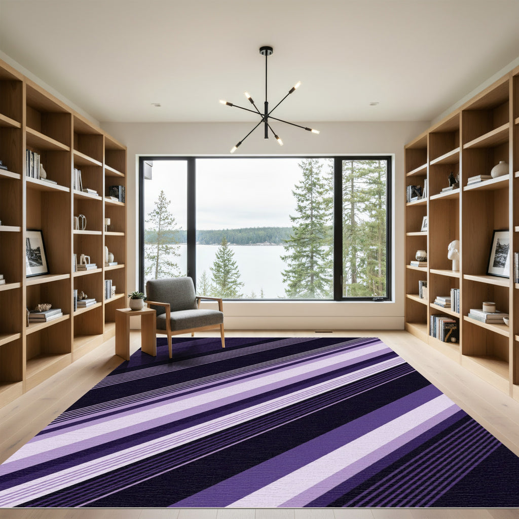 Modern Purple Diagonal Stripe Rug