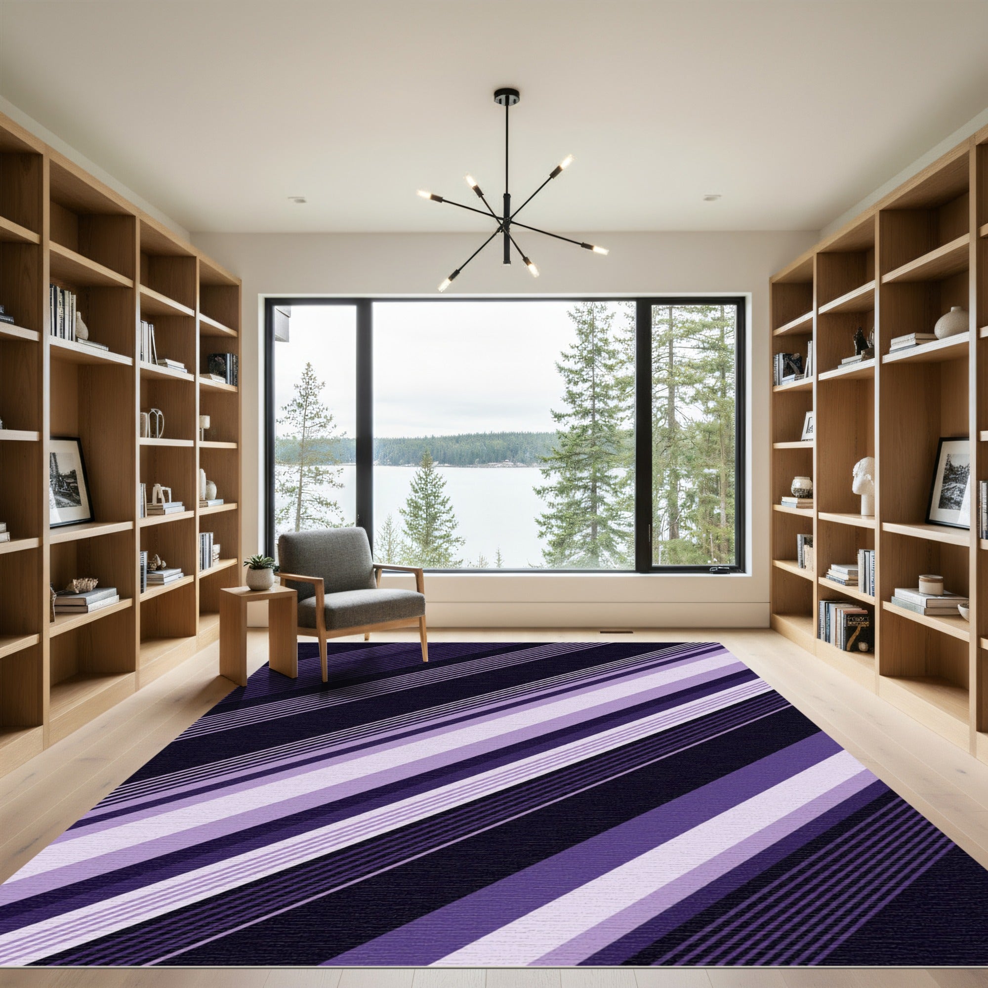 Modern Purple Diagonal Stripe Rug